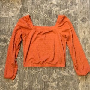 Orange square neck/off the shoulder long sleeve shirt size xs.